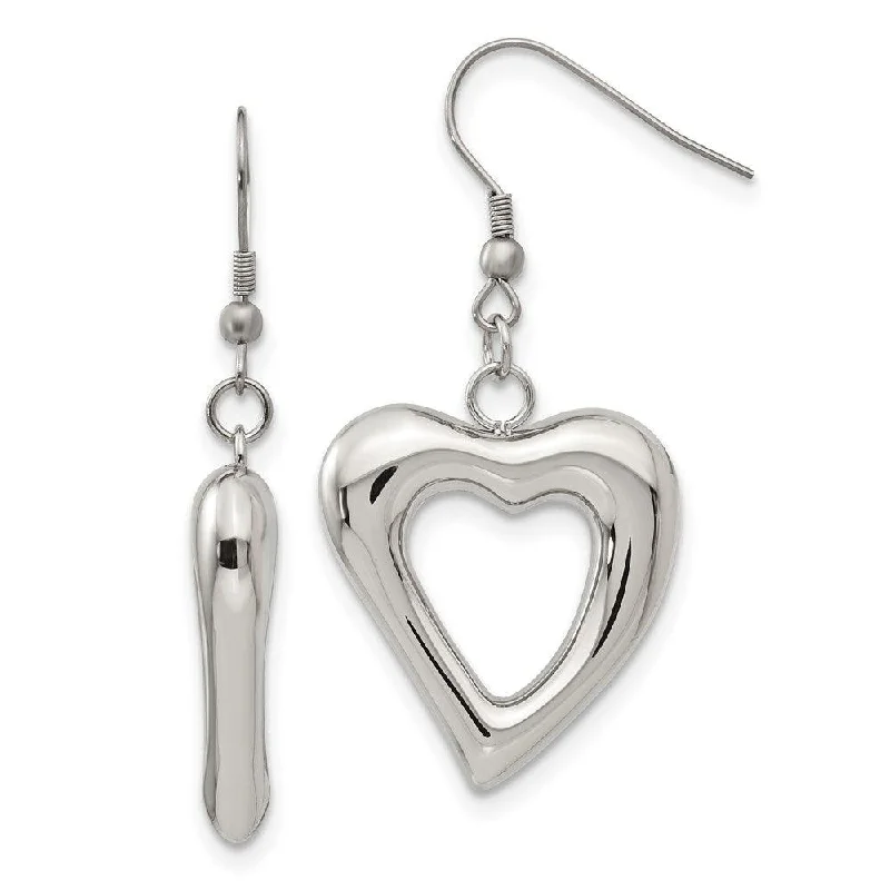 Twine bead earrings-Stainless Steel Polished Hearts Dangle Earrings