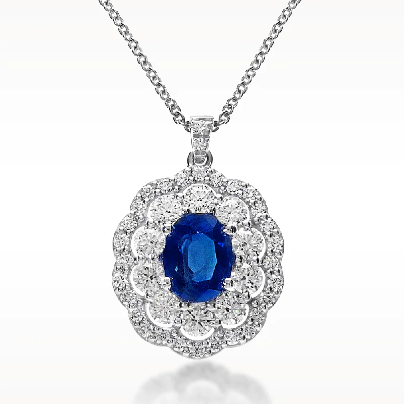 Sharp-line necklaces-3.04ct Sapphire And Diamond White Gold Necklace