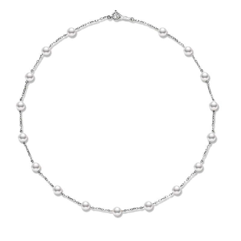 Pure gloss necklaces-Mikimoto Pearl Chain Necklace White Gold