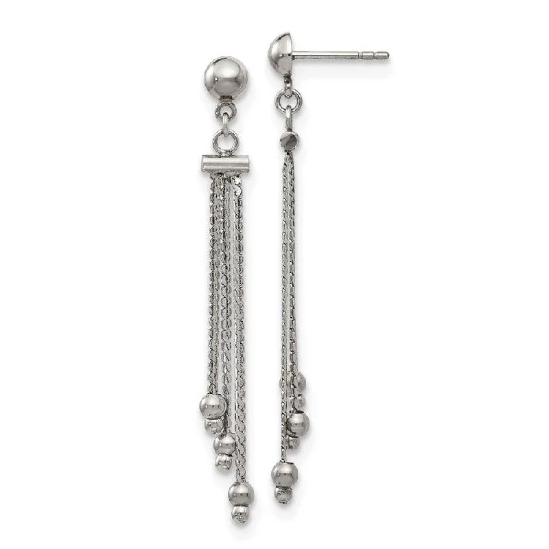 Retro deco earrings-Stainless Stele Polished Beaded Chain Post Dangle Earrings