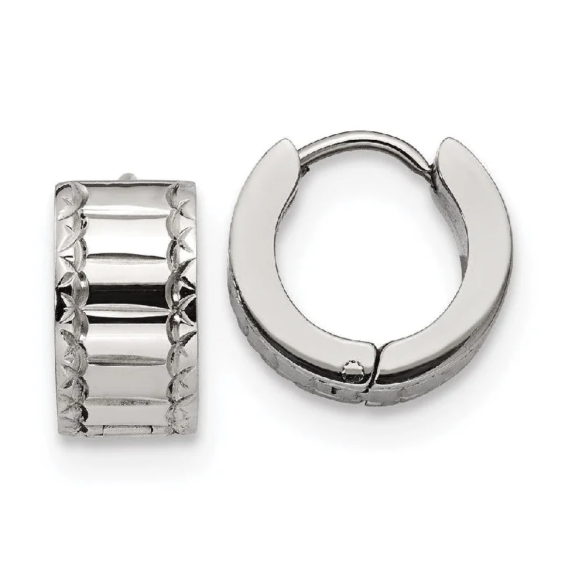 Bead weave earrings-Stainless Steel Patterned Hinged Hoop Earrings