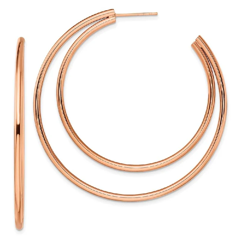 Light wood earrings-Stainless Steel Polished Rose IP-plated Post Hoop Earrings