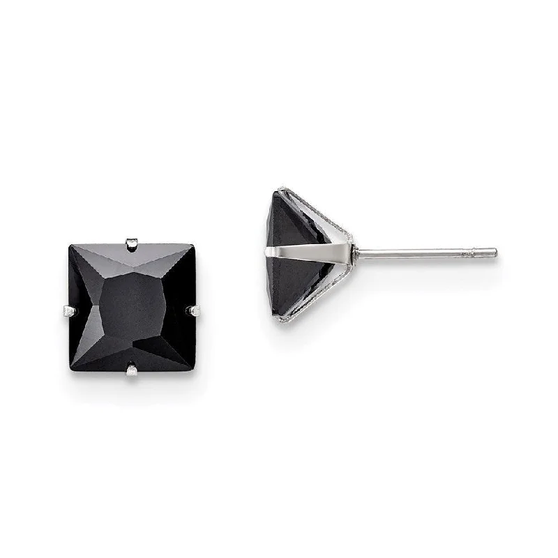 Playful pair earrings-Stainless Steel Polished 9mm Black Square CZ Stud Post Earrings