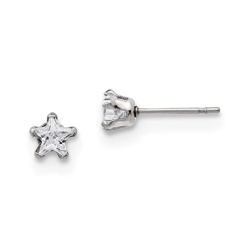 Fine star earrings-Stainless Steel Polished 5mm Star CZ Stud Post Earrings