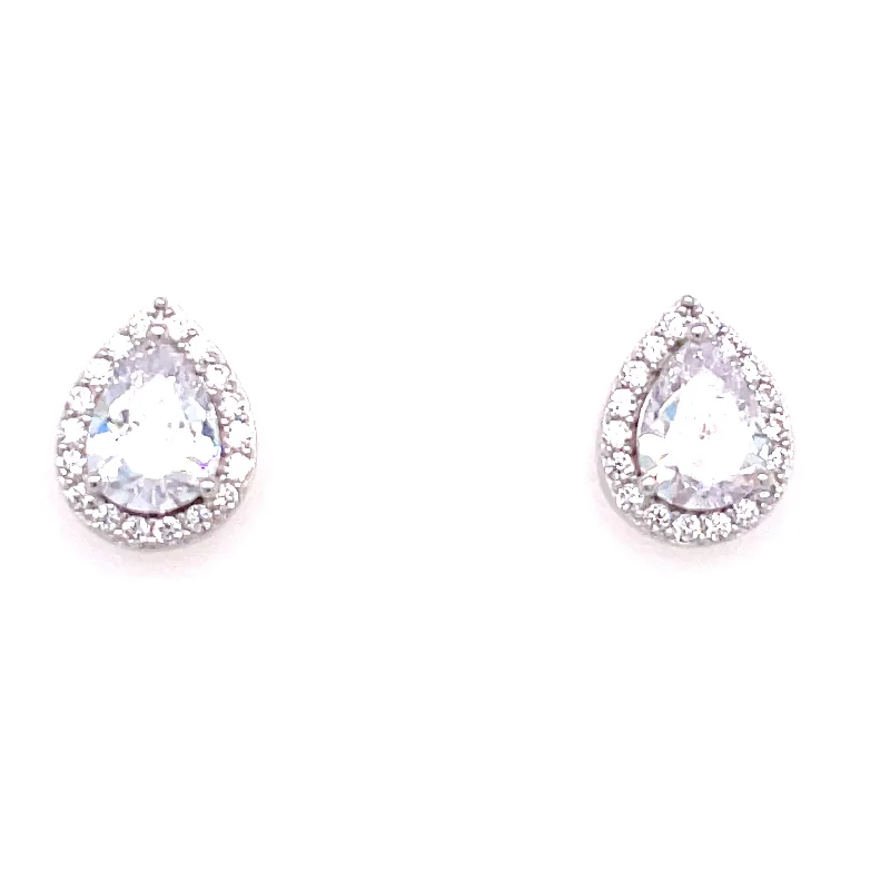 Rose motif earrings-Sterling Silver Pear CZ Earring