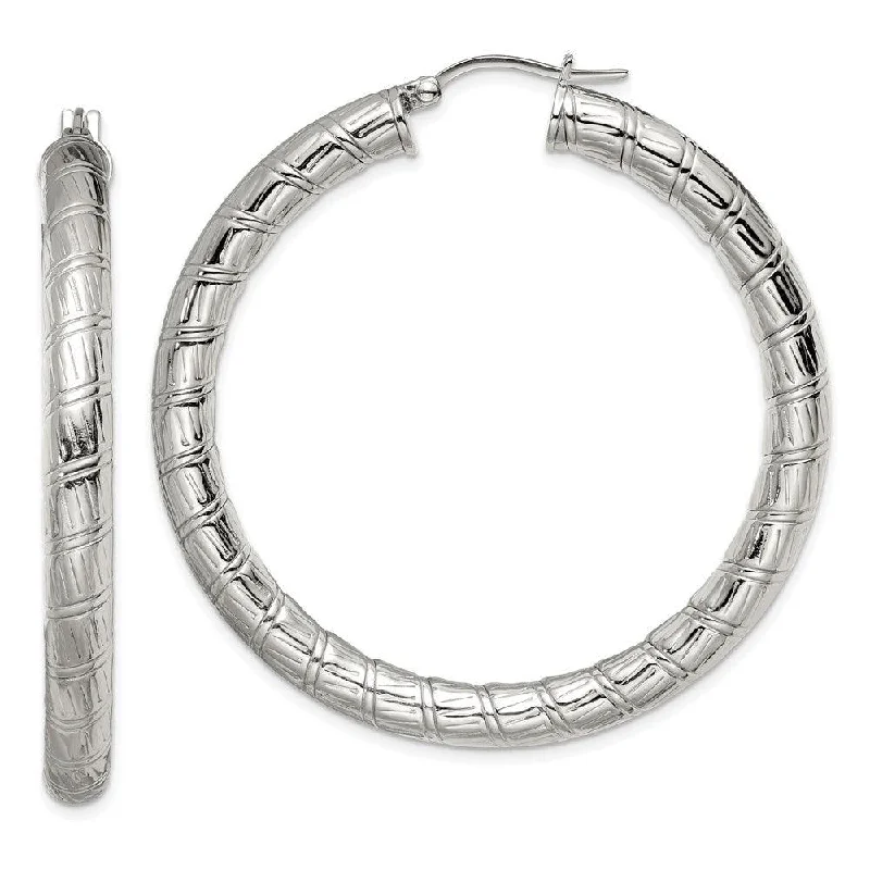 Coiled wire earrings-Stainless Steel Textured Hollow Hoop Earrings