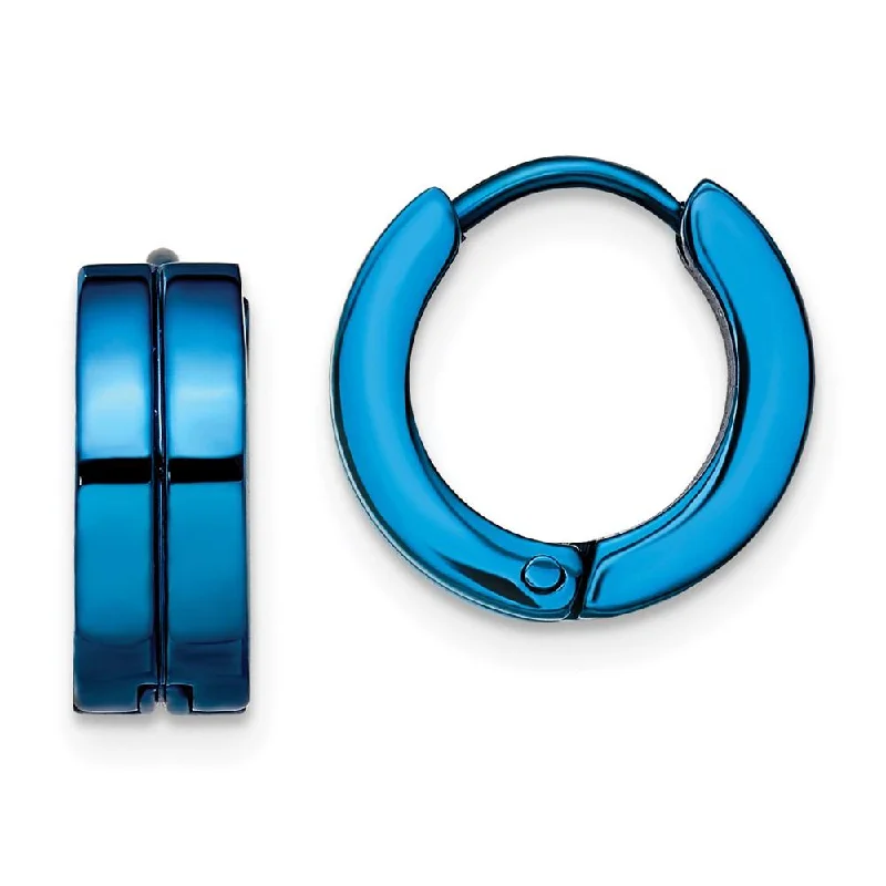 Half moon earrings-Stainless Steel Blue IP-plated Hinged Hoop Earrings