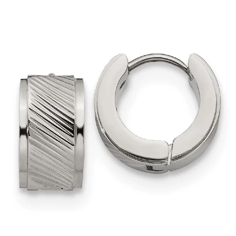 Shiny star earrings-Stainless Steel Patterned Hinged Hoop Earrings