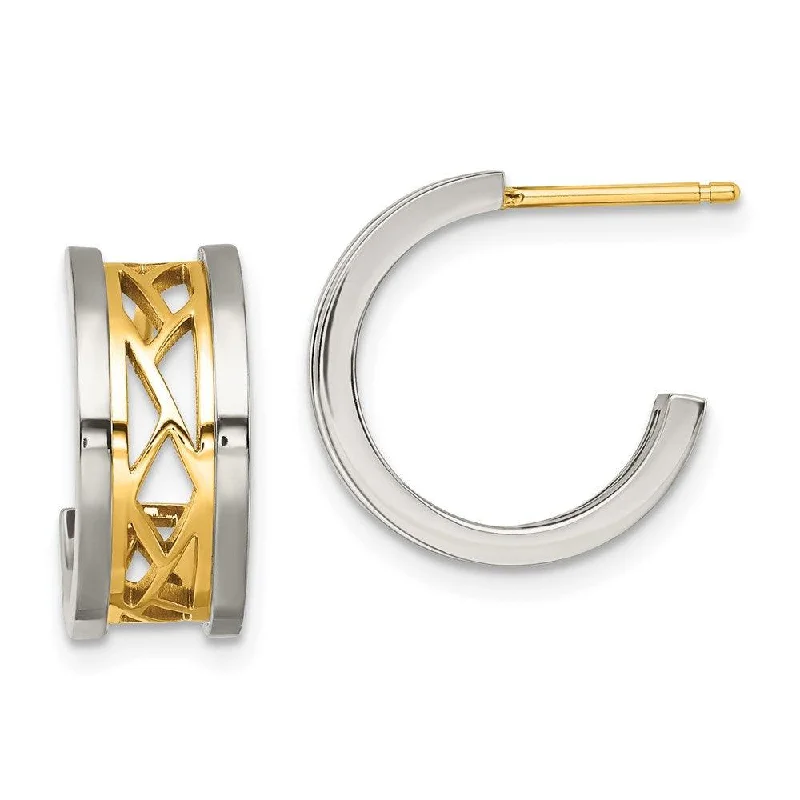 Pink gold earrings-Stainless Steel Polished Yellow IP-plated Post J Hoop Earrings