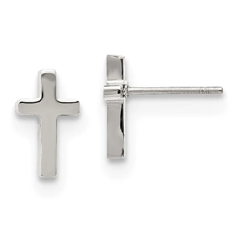 Subtle drop earrings-Stainless Steel Polished Cross Post Earrings