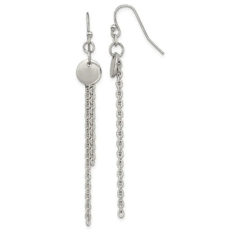 Spinel earrings-Stainless Steel Polished Disc with Chain Dangle Shepherd Hook Earrings