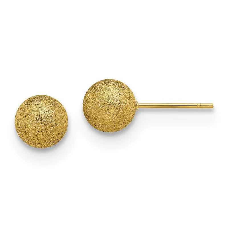 Solid bar earrings-Stainless Steel Polished Laser cut Yellow IP-plated 8mm Ball Post Earrings