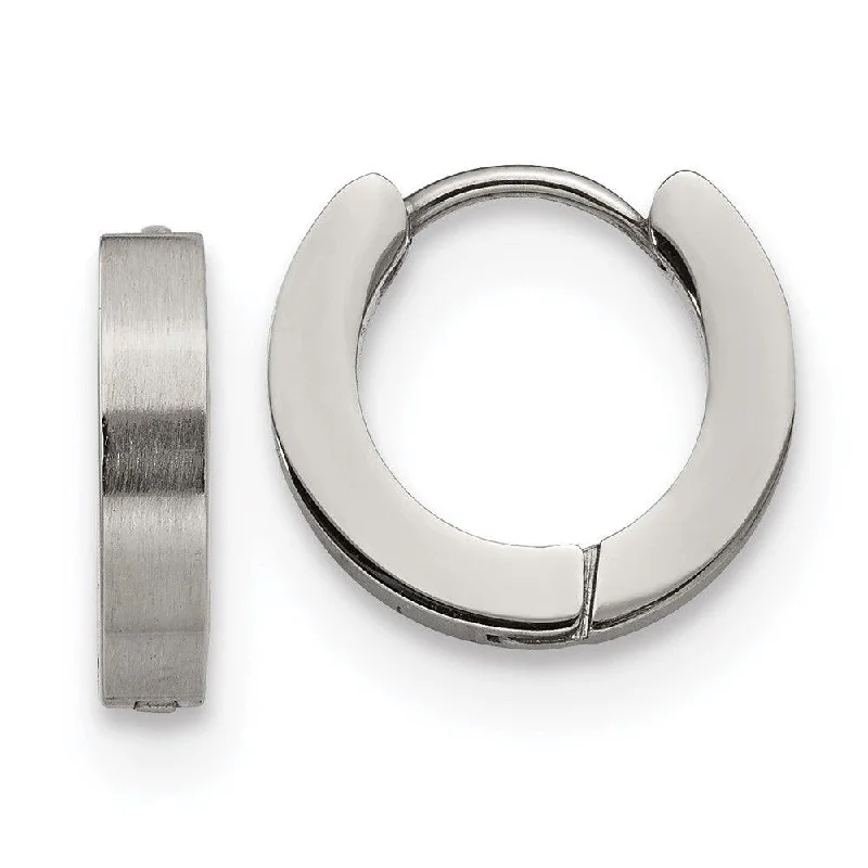 Broad hoop earrings-Stainless Steel Brushed and Polished 3.0mm Hinged Hoop Earrings