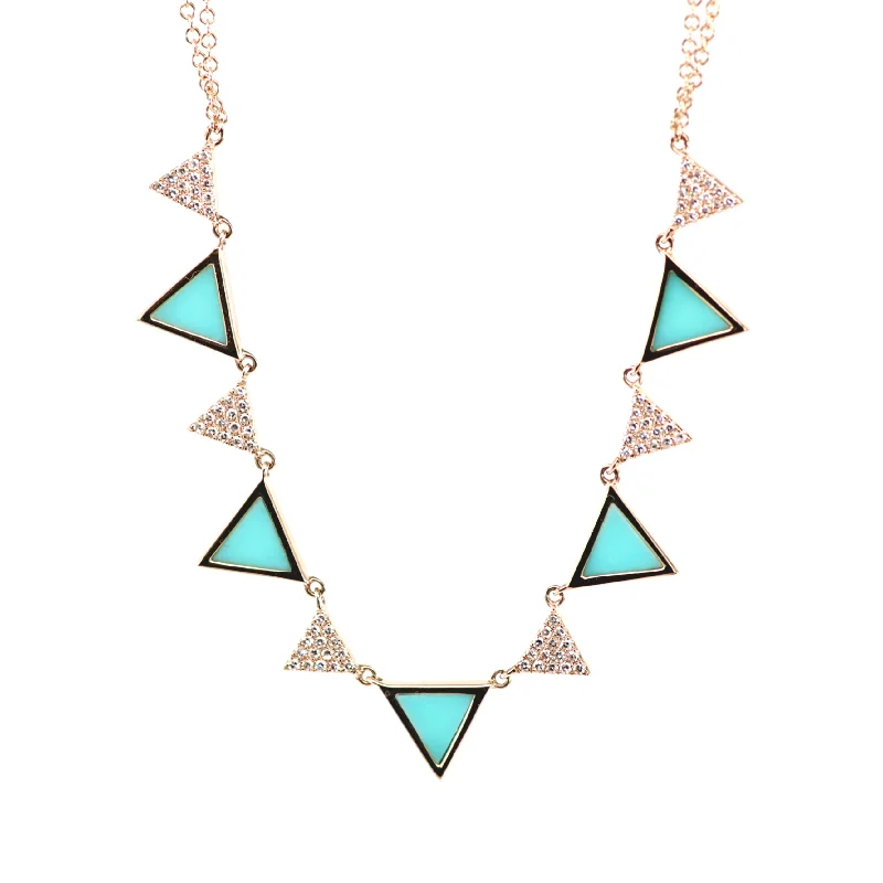 Soft cord necklaces-Turquoise & Diamond Triangle Pendant 4690082