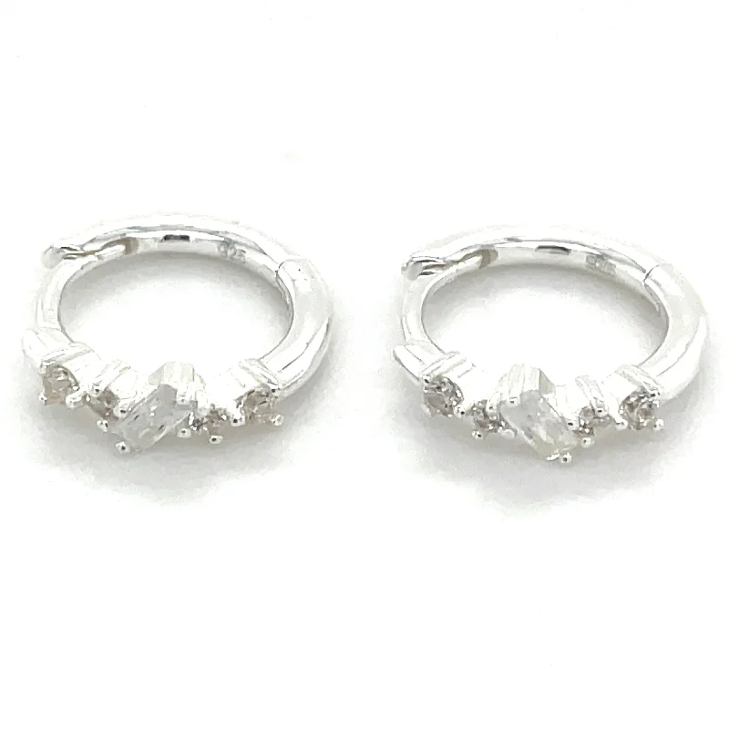 Wanderer weave earrings-Sterling Silver Mixed Cz Hoop Earrings