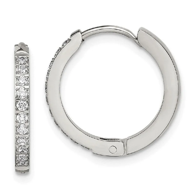 Sleek art earrings-Stainless Steel Polished with Preciosa Crystal 2mm Hinged Hoop Earrings