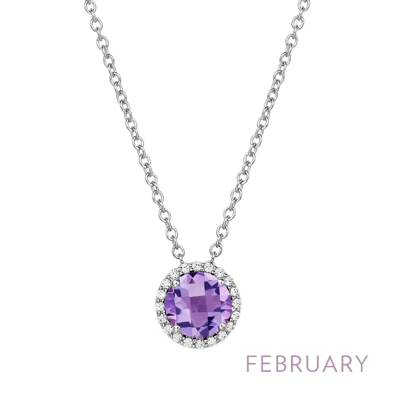 Firm chain necklaces-Lafonn Birthstone Round February Amethyst Necklace BN001AMP18