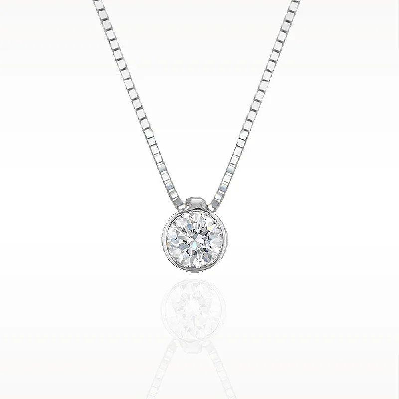 Smooth pendant necklaces-0.10ct Diamond White Gold Necklace