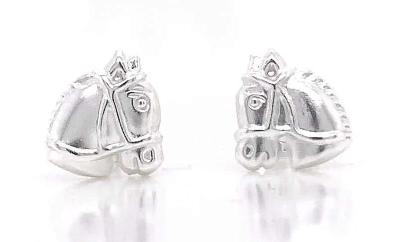 Soft threader earrings-Sterling Silver Horse Head Stud Earrings