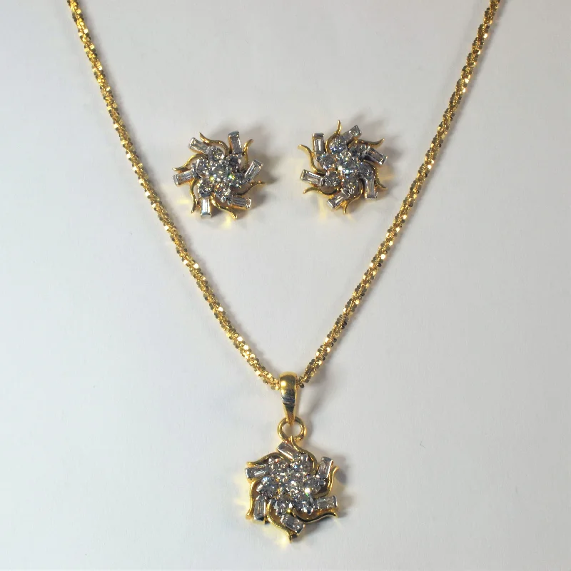 Retro deco necklaces-Cluster Diamond Necklace & Earring Set | 2.49ctw | 18" |