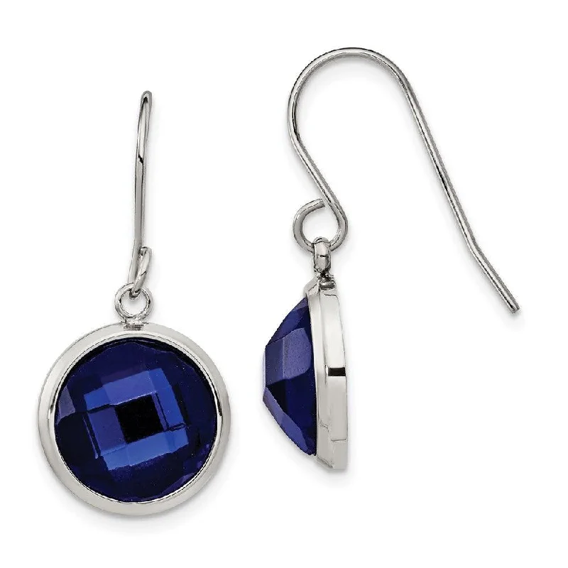 Half moon earrings-Stainless Steel Polished with Blue Glass Dangle Shepherd Hook Earrings