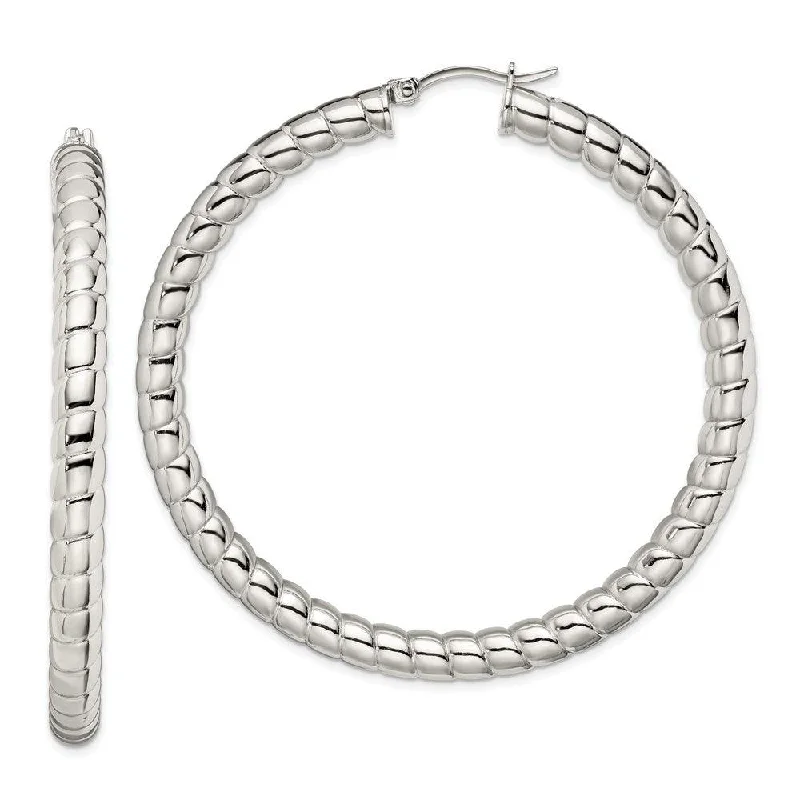 Wanderer weave earrings-Stainless Steel Textured Hollow Hoop Earrings