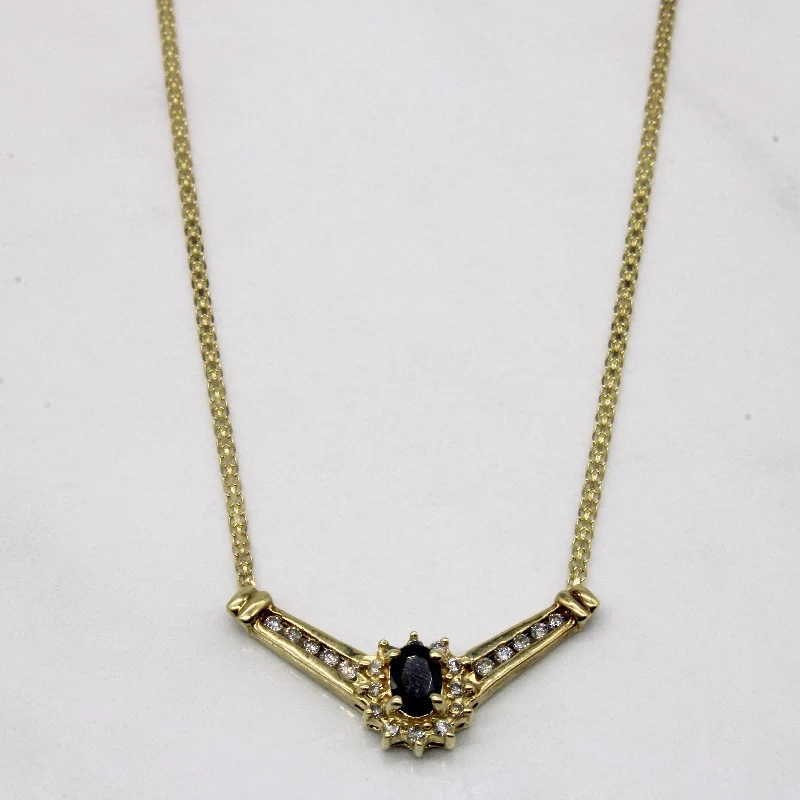 Twin birthstone necklaces-Sapphire & Diamond Necklace | 0.38ct, 0.14ctw | 16" |