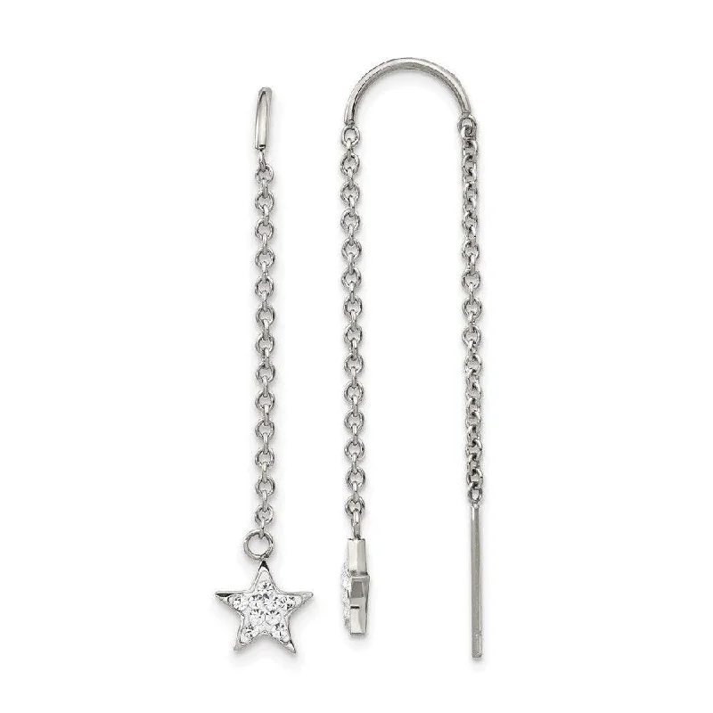 Thin hoop earrings-Stainless Steel Polished with Preciosa Crystal Star Threader Earrings