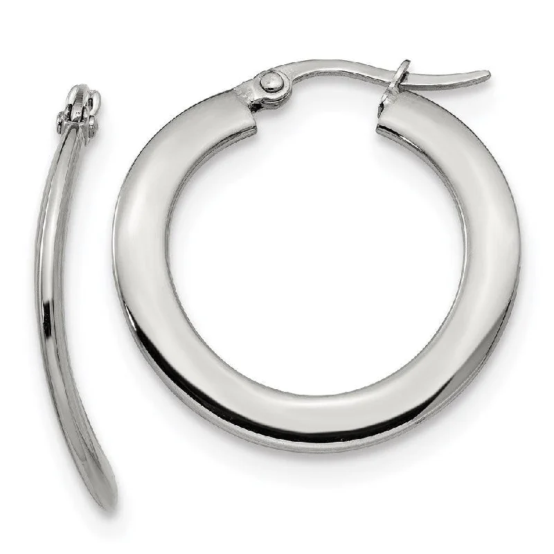 Gem-twisted earrings-Stainless Steel Polished Hoop Earrings