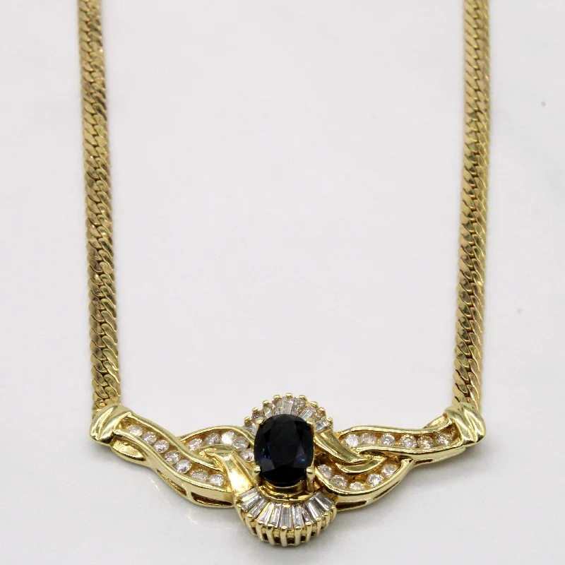 Rose motif necklaces-Sapphire & Diamond Necklace | 1.75ct, 0.55ctw | 17" |