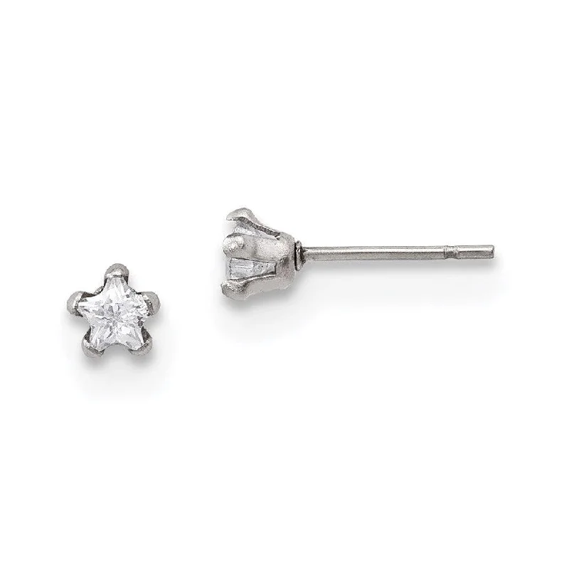 Wanderer weave earrings-Stainless Steel Polished 4mm Star CZ Stud Post Earrings