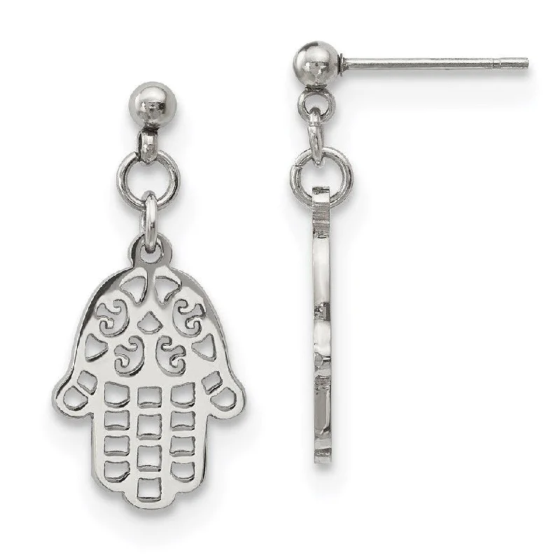 Turquoise stone earrings-Stainless Steel Polished Chamseh/Hamsa Post Dangle Earrings