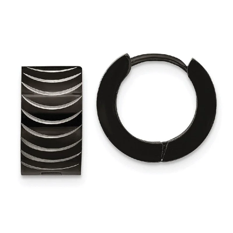 Glossy gold earrings-Stainless Steel Black IP-Plated Hinged Hoop Earrings