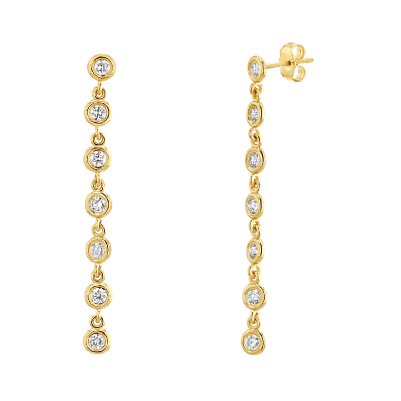 Overhand knot earrings-Diamond Bezel Chain Drop Earring