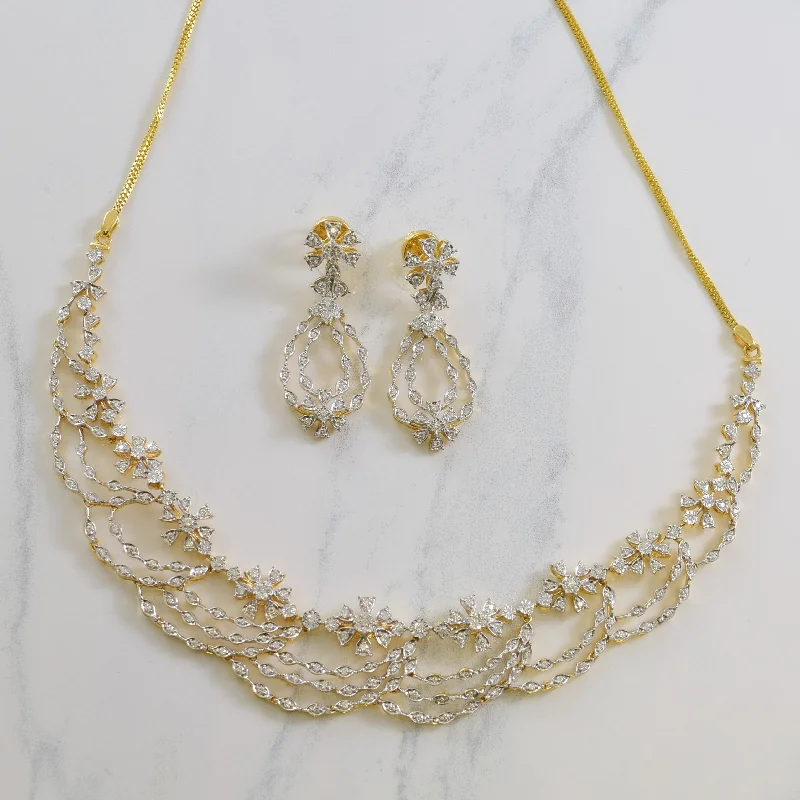 Glossy gold necklaces-Ornate Diamond Necklace & Drop Earring Set | 2.00ctw | 15" |