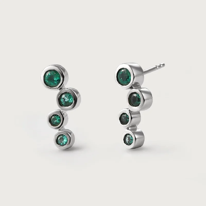 Sea motif earrings-Premium Emerald Solitaire Stud Push Post Earring