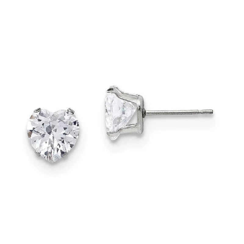 Square dangle earrings-Stainless Steel Polished 8mm Heart CZ Stud Post Earrings