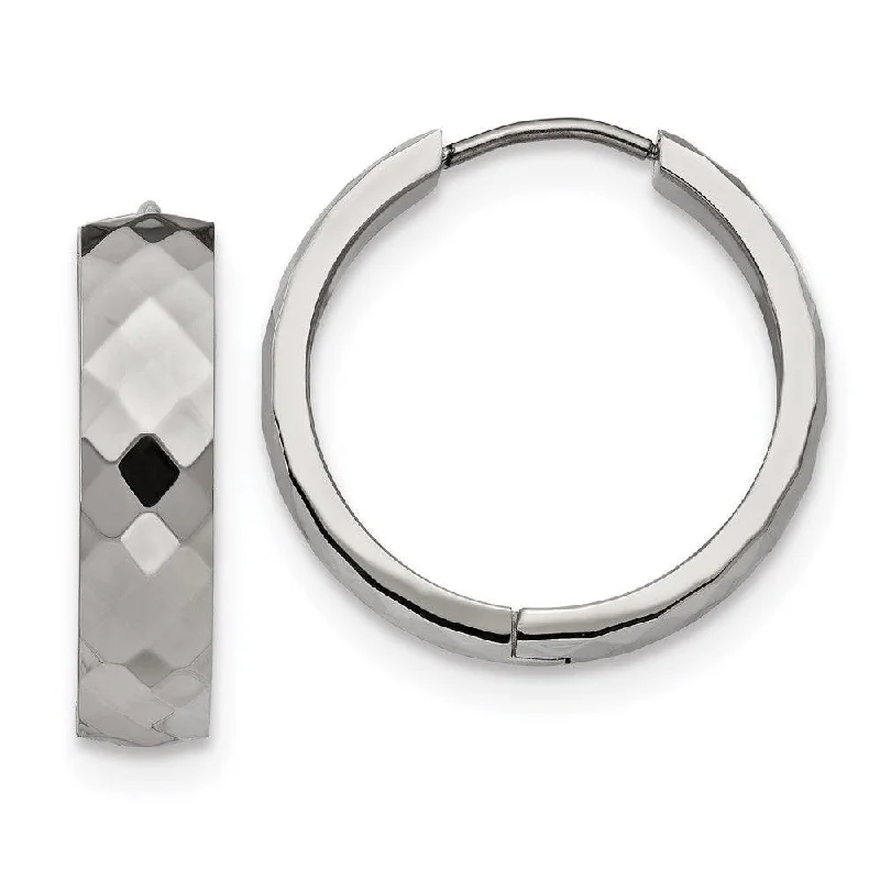 Tide design earrings-Stainless Steel Polished and Textured Hinged Hoop Earrings