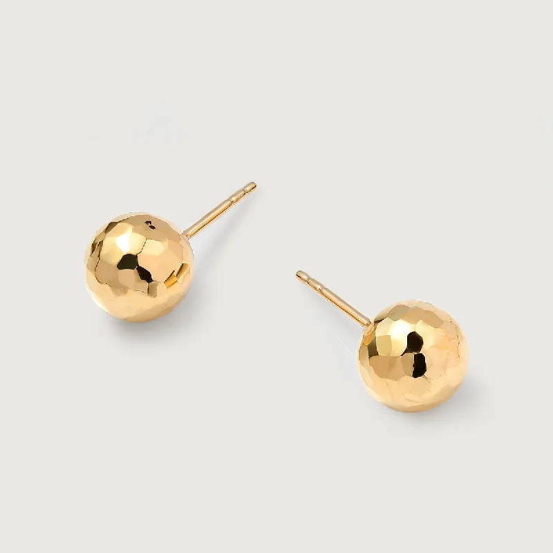 Classic flair earrings-Grecian Hammered Globe Stud Earrings in 9K Gold