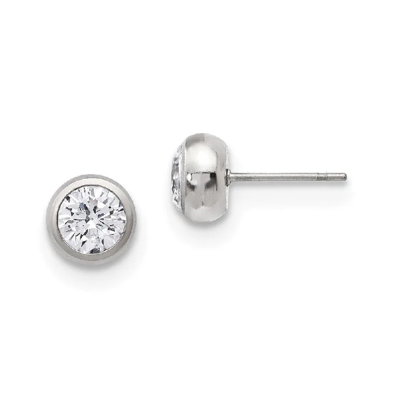 Sea theme earrings-Stainless Steel Polished 6mm Bezel CZ Stud Post Earrings