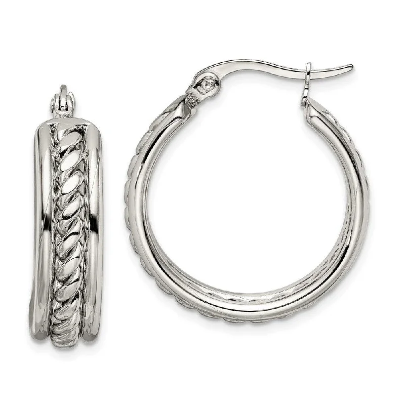 Coiled wire earrings-Stainless Steel 25mm Twisted Middle Hoop Earrings