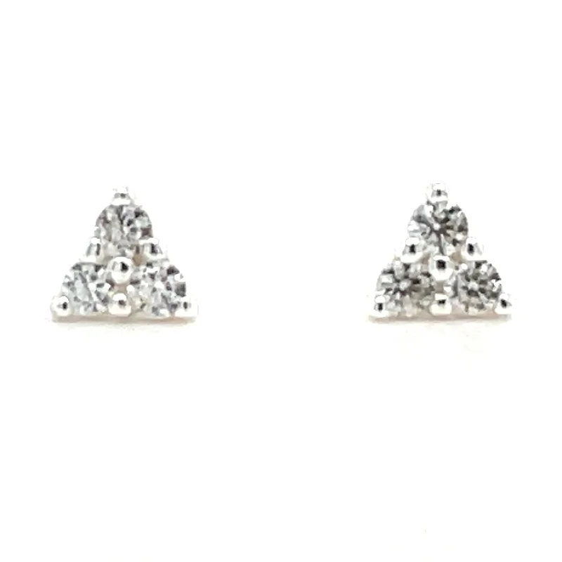 Tide shape earrings-Sterling Silver Petite Three Stone Cz Earrings