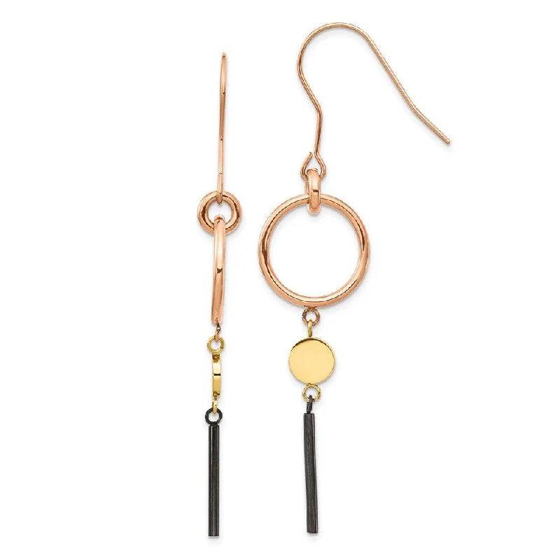 Curved design earrings-Stainless Steel Polished Black, Rose & Yellow IP-plated Dangle Earrings