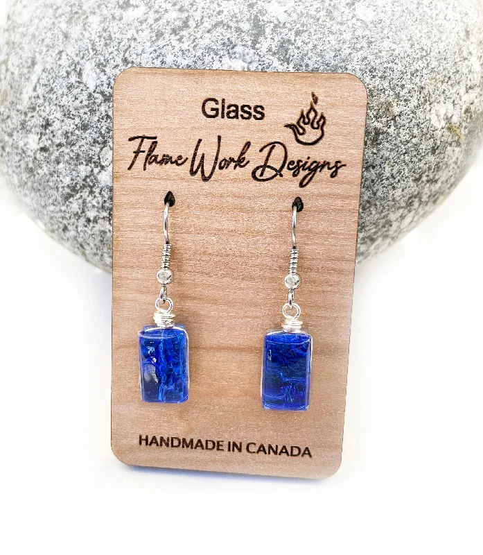 Shiny pearl earrings-Dichroic Glass Earrings - Cobalt Blue