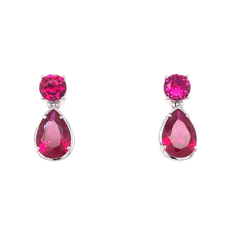 Coil knot earrings-Sterling Silver Pear Drop Ruby CZ Earrings