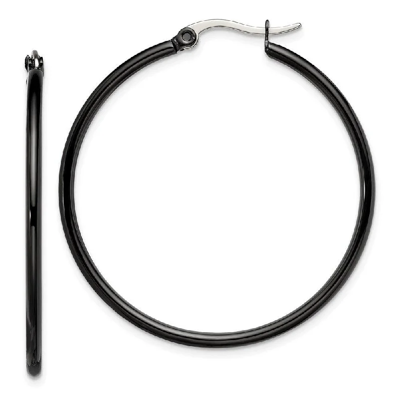 Sleek gem earrings-Stainless Steel Black IP plated 40mm Hoop Earrings