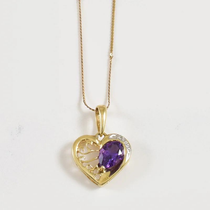 Sea wave necklaces-Amethyst & Diamond Heart Necklace | 0.55ct, 0.01ct | 18" |