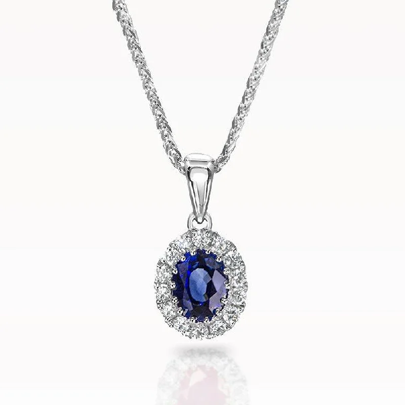 Crystal-twisted necklaces-0.45ct Sapphire And Diamond White Gold Necklace