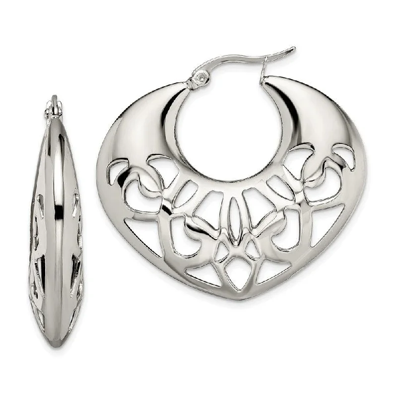 Leaf hoop earrings-Stainless Steel 40mm Fancy Cutout Hoop Earrings