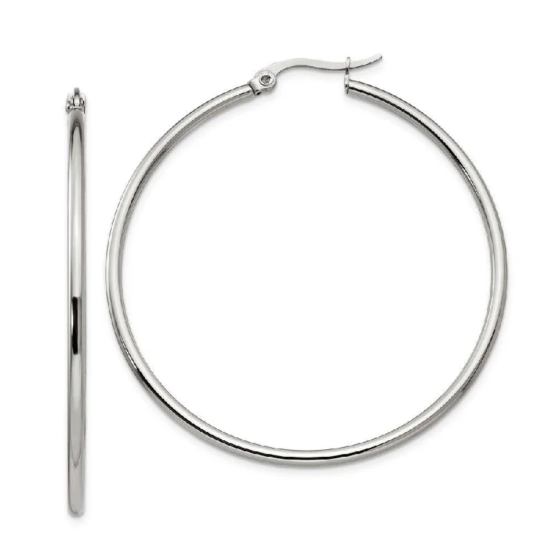 Polished bead earrings-Stainless Steel 48mm Diameter Hoop Earrings